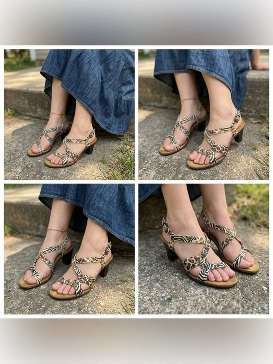 AEROSOLES Shoes - Aerosoles Heel Rest Mixed Animal Print Strappy Slingback Sandals Size 9